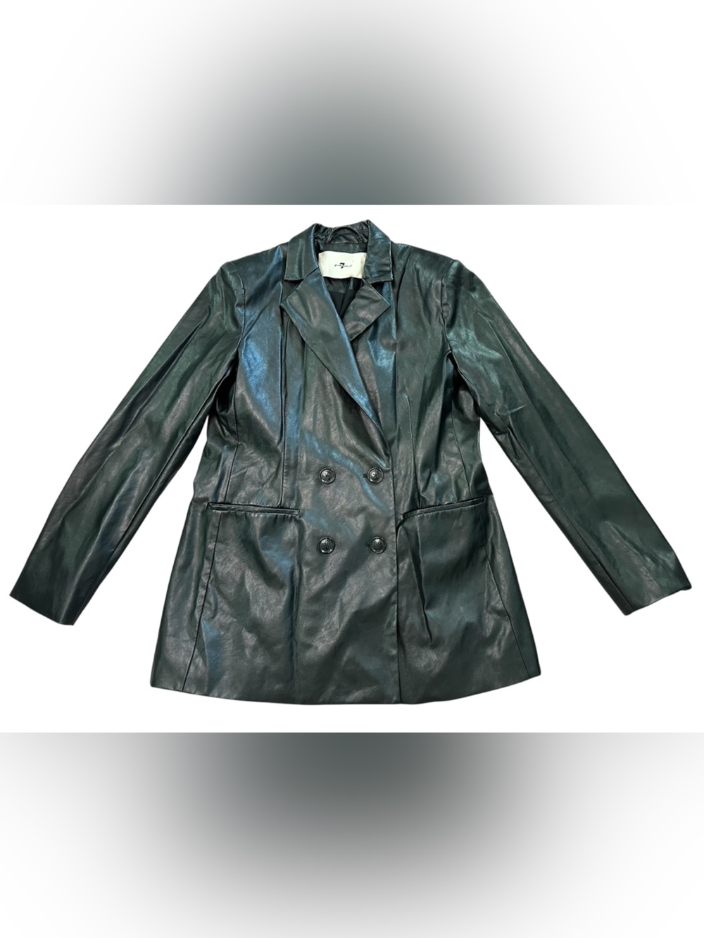 For All Mankind Faux Leather Double Breasted Black Trench Coat Jacket Med Long